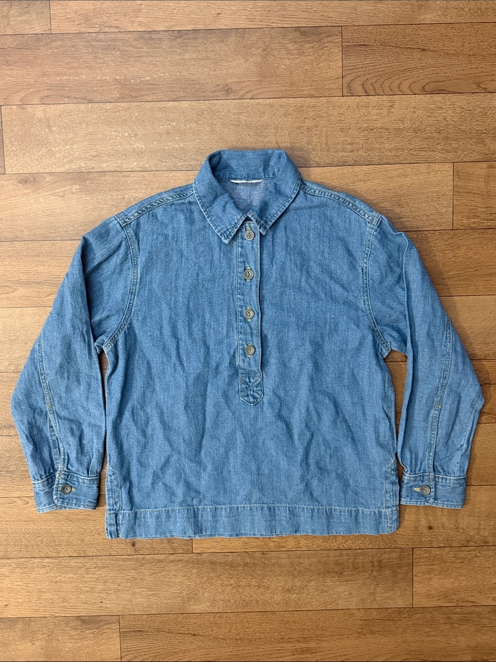 Faherty Size Extra Small Denim Long Sleeve Top Organic Cotton / Linen Blend XS